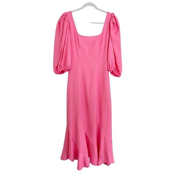 Loeffler Randall Carmina Bubblegum Pink Curve Puff Sleeve Midi Maxi Dress NEW - Picture 8 of 10